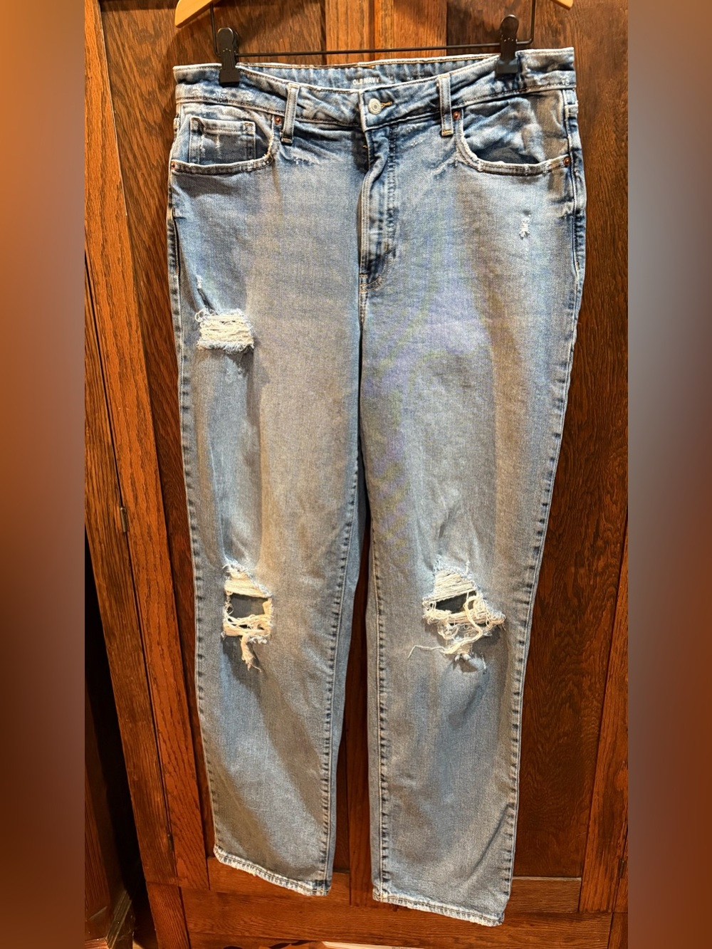 Old Navy Blue Distressed Women’s Jeans 14 Tall OG Loose